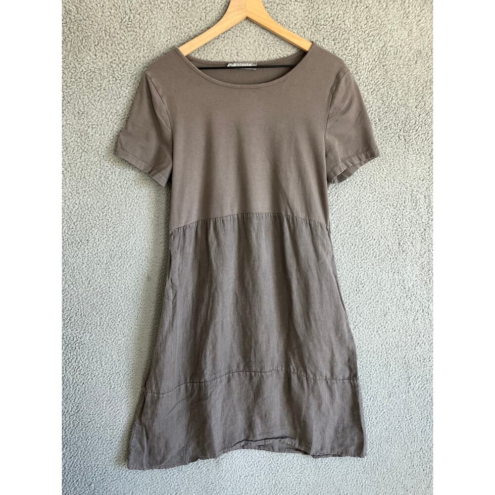 Pistache Made in Italy Mini Dress Large XL Linen Jersey Gray Minimalist Beach